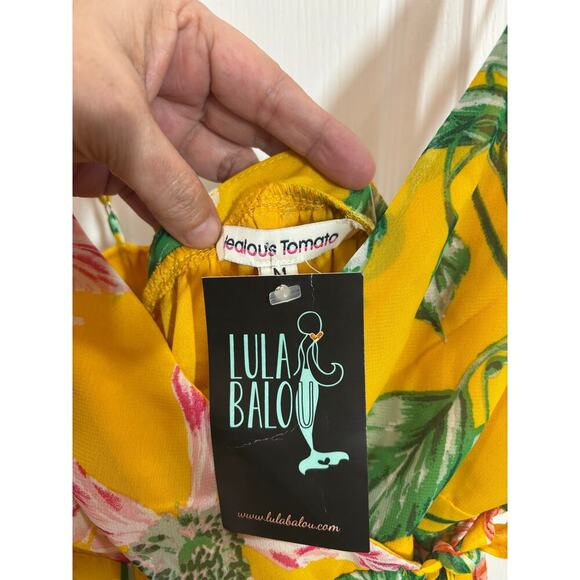 NWT Jealous Tomato Women M Yellow Floral Hi Low Wrap Dress Spring Bright - Picture 4 of 7